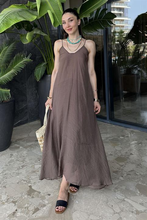 Kahverengi Askılı Elbise
