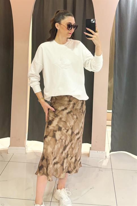Kahverengi Batik Desenli Midi Boy Etek