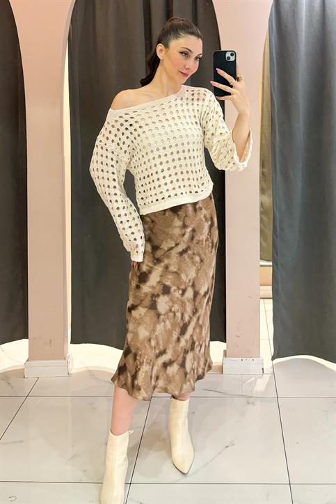 Kahverengi Batik Desenli Midi Boy Etek