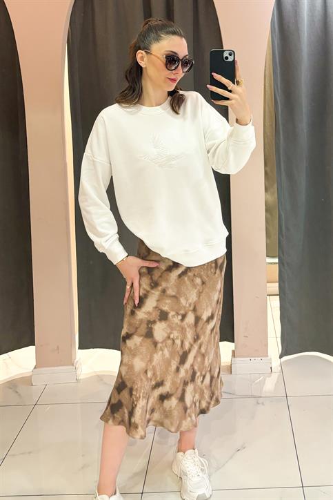 Kahverengi Batik Desenli Midi Boy Etek