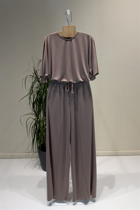 Kahverengi Crop Pantolon Takım