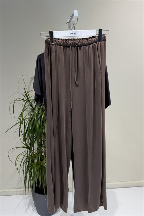 Kahverengi Crop Pantolon Takım