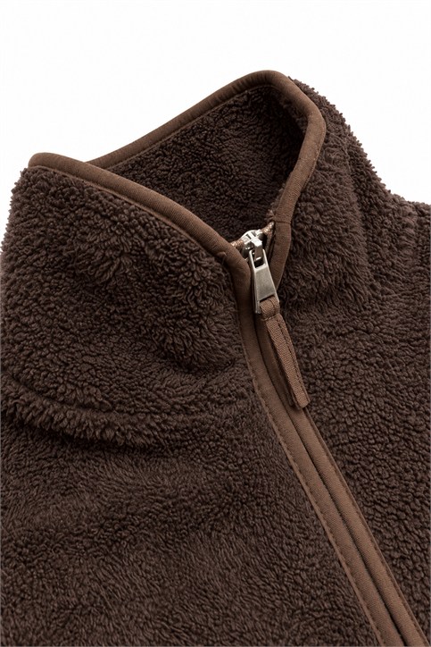 Kahverengi Fermuarlı Polar Sweatshirt