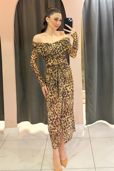 Kahverengi Leopar Desenli Bluz