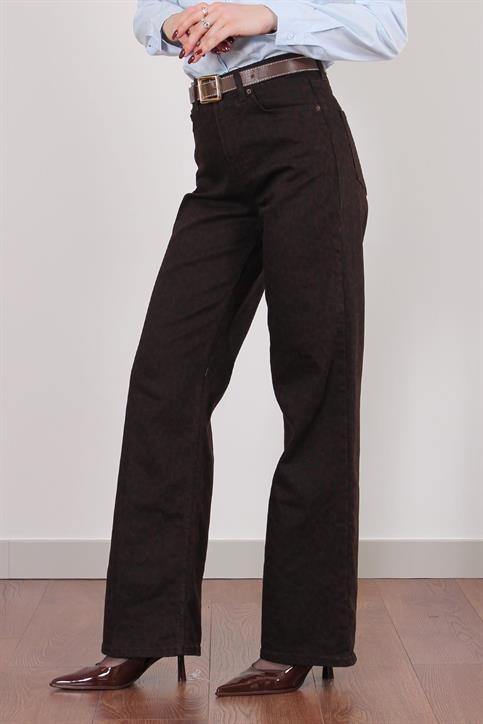 Kahverengi Leopar Desenli Jean