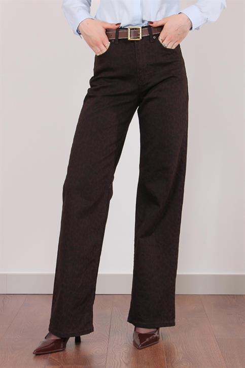 Kahverengi Leopar Desenli Jean