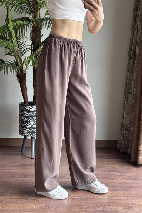 Kahverengi Massi Beli İpli Tencel Pantolon