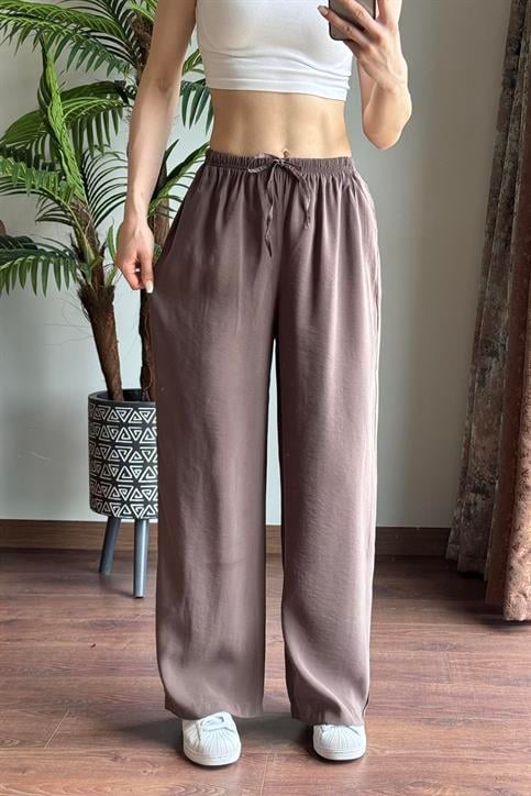 Kahverengi Massi Beli İpli Tencel Pantolon