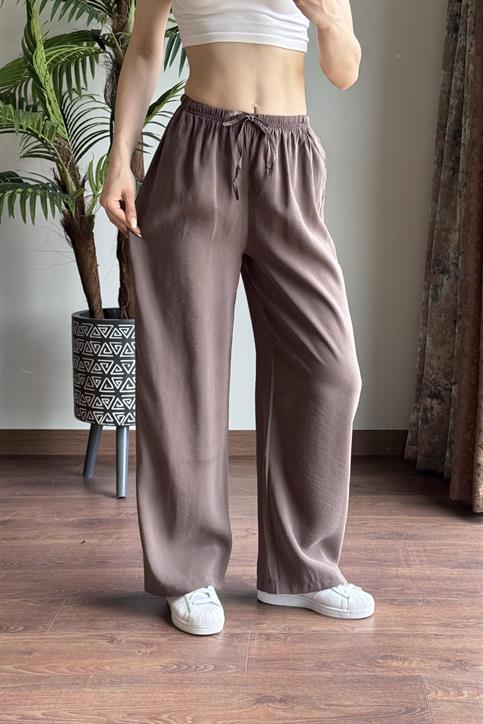 Kahverengi Massi Beli İpli Tencel Pantolon