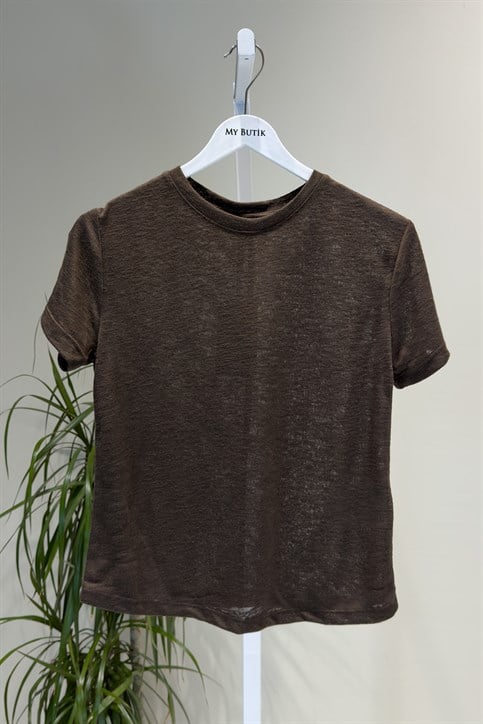 Kahverengi MD Keten T Shirt