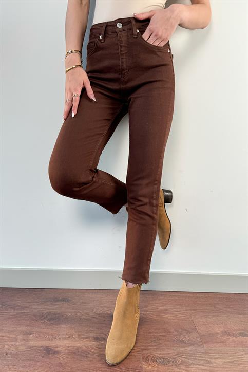 Kahverengi Paça Kesik Boyfit Jean