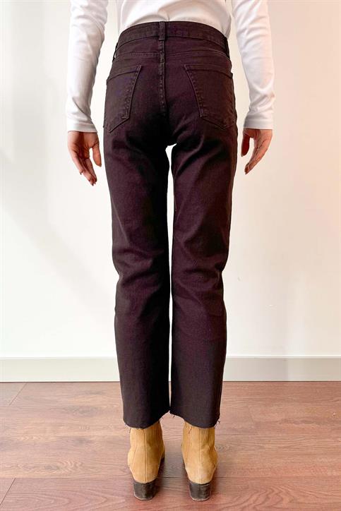 Kahverengi Paça Kesik Boyfit Jean