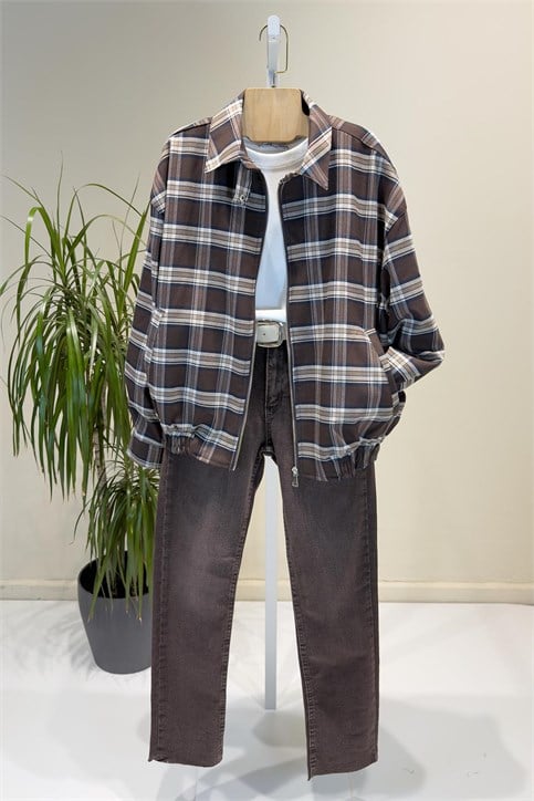 Kahverengi Paça Kesik Boyfit Mom Jean