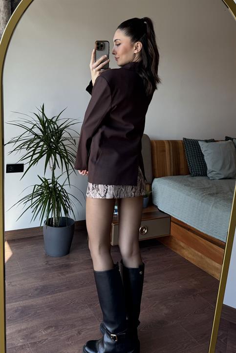 Kahverengi Polivisokn Oversize Ceket