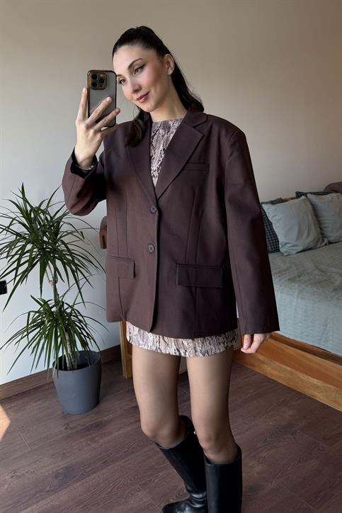 Kahverengi Polivisokn Oversize Ceket