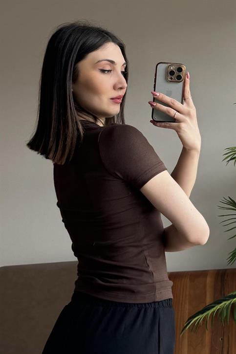 Kahverengi Soft Touch OYSH Kumaş Kısakollu Modal T Shirt