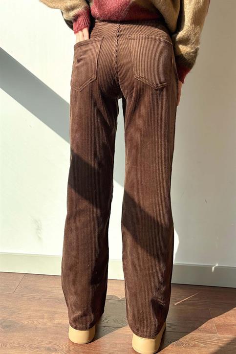 Kahverengi Straight Kesim Kadife Jean Pantolon