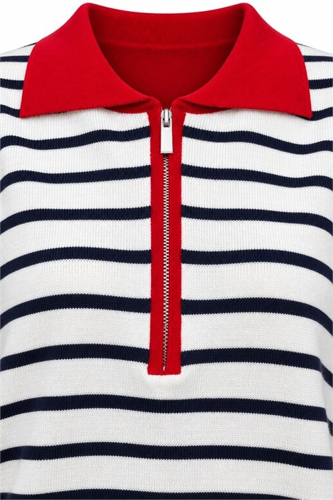 Kırmızı Aura Çok Renkli Fermuarlı Triko Sweatshirt