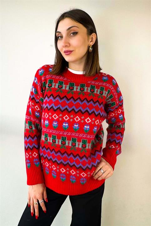 Kırmızı NewYear Yumoş Kazak