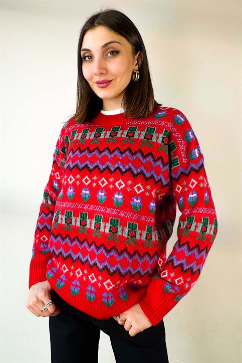 Kırmızı NewYear Yumoş Kazak