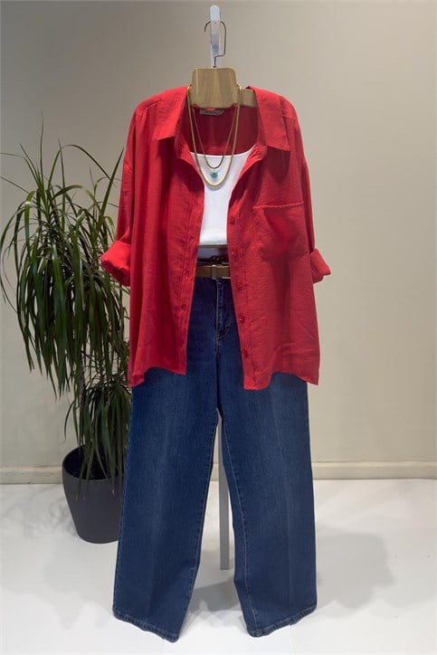 Kırmızı Oversize Gömlek