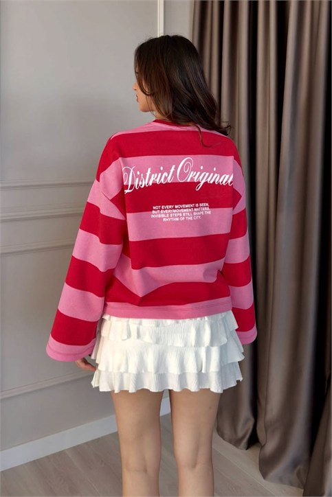 Kırmızı Pembe Originals Arka Ön Baskılı Sweatshirt