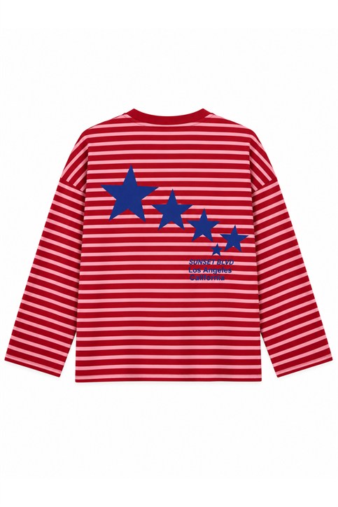 Kırmızı Pembe Sunset BLVD Çizgili Sweatshirt