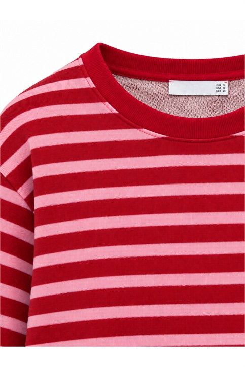 Kırmızı Pembe Sunset BLVD Çizgili Sweatshirt