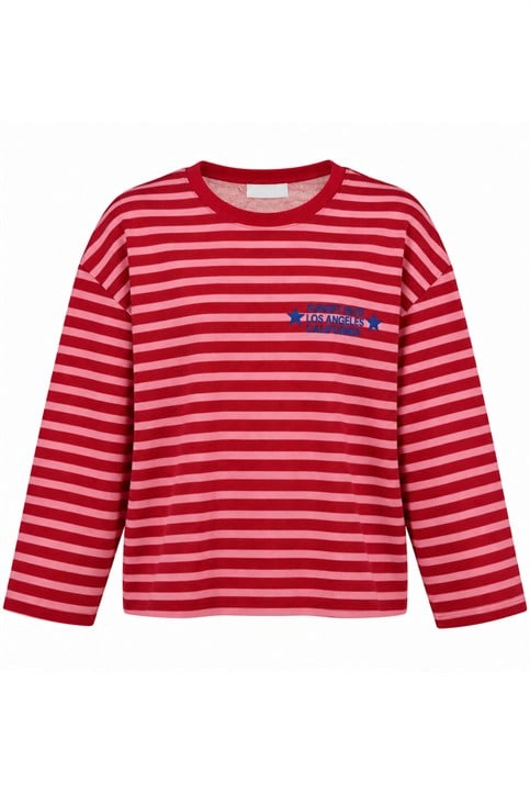 Kırmızı Pembe Sunset BLVD Çizgili Sweatshirt