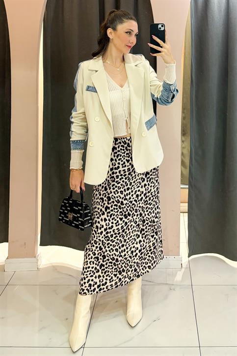 Krem Denim Garnili Oversize Blazer Ceket