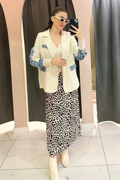Krem Denim Garnili Oversize Blazer Ceket