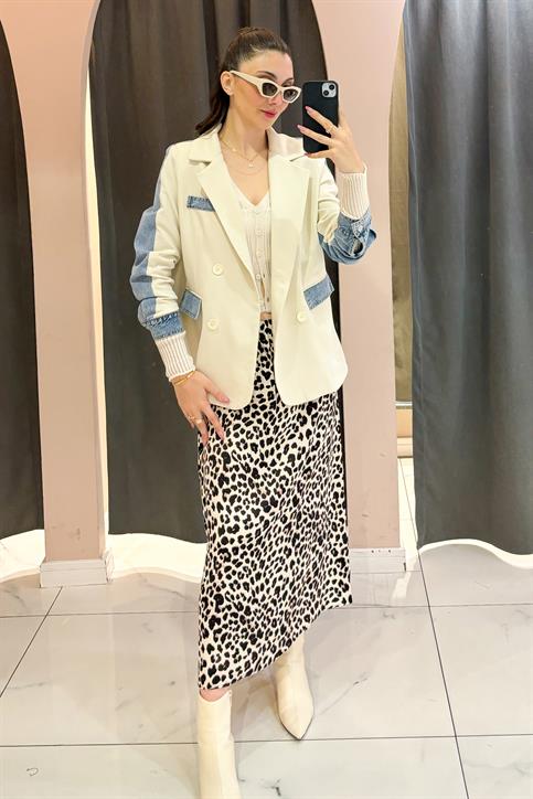 Krem Denim Garnili Oversize Blazer Ceket