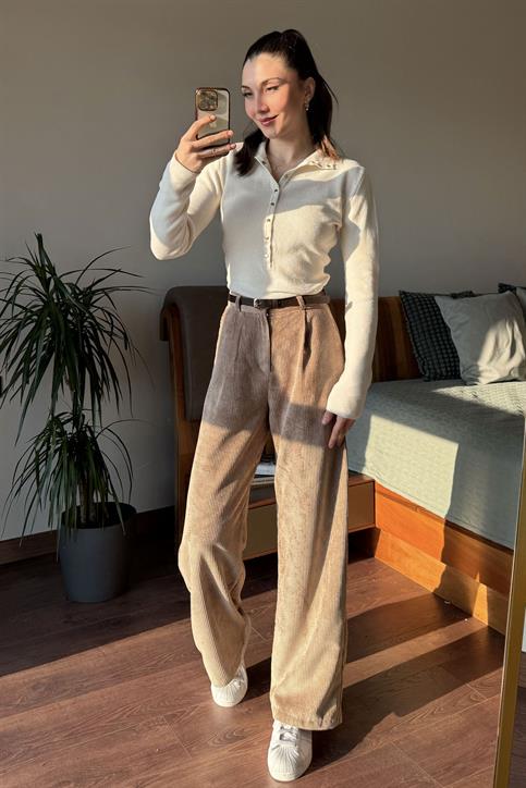 Krem Renata Çıtçıtlı Kazak