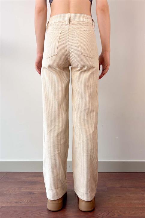 Krem Straight Kesim Kadife Jean Pantolon