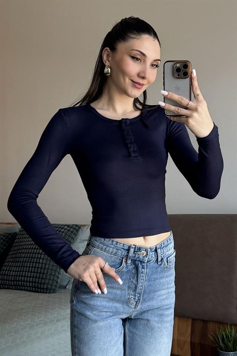 Lacivert Buzzy Kumaş Patlı Body