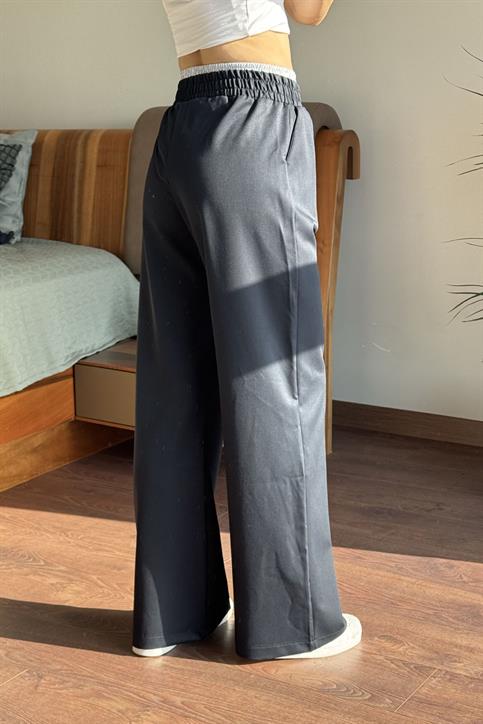 Lacivert Çift Lastikli Geniş Paça Pantolon