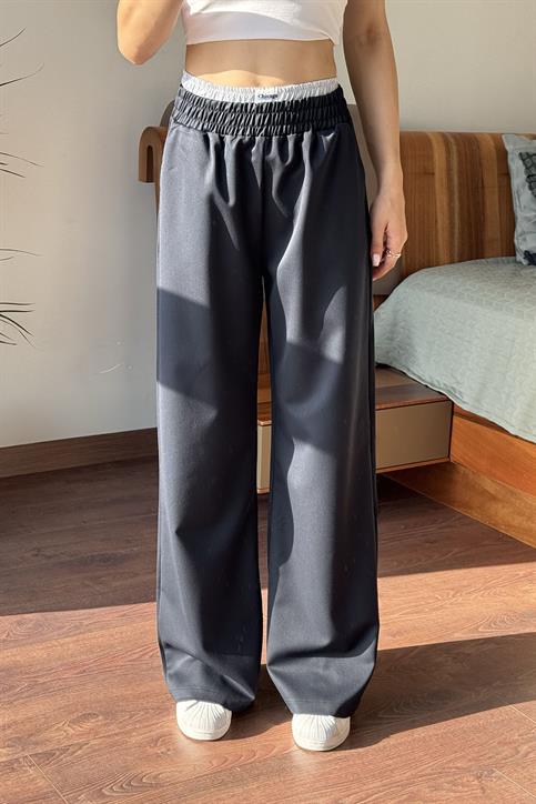 Lacivert Çift Lastikli Geniş Paça Pantolon