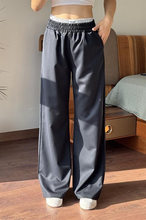 Lacivert Çift Lastikli Geniş Paça Pantolon