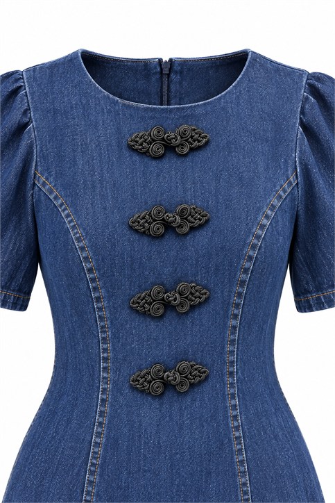 Lacivert Denim Elbise