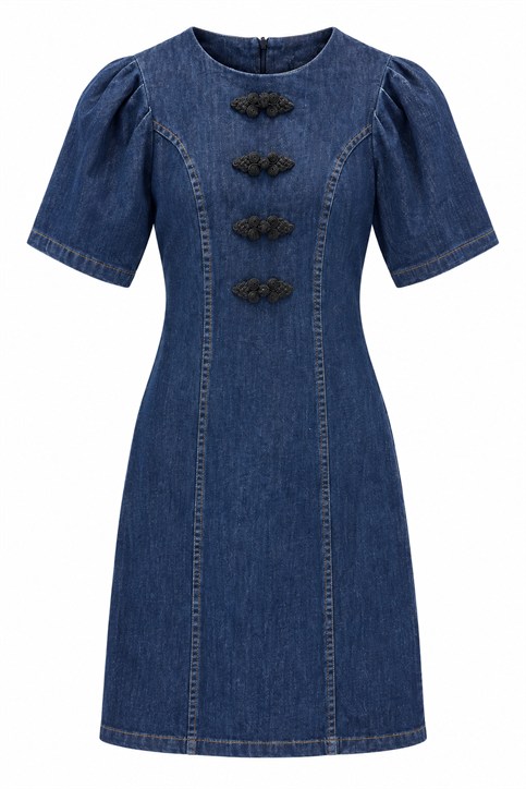 Lacivert Denim Elbise