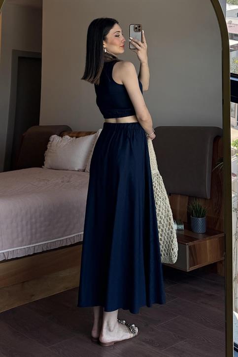 Lacivert Etekli Crop Takım