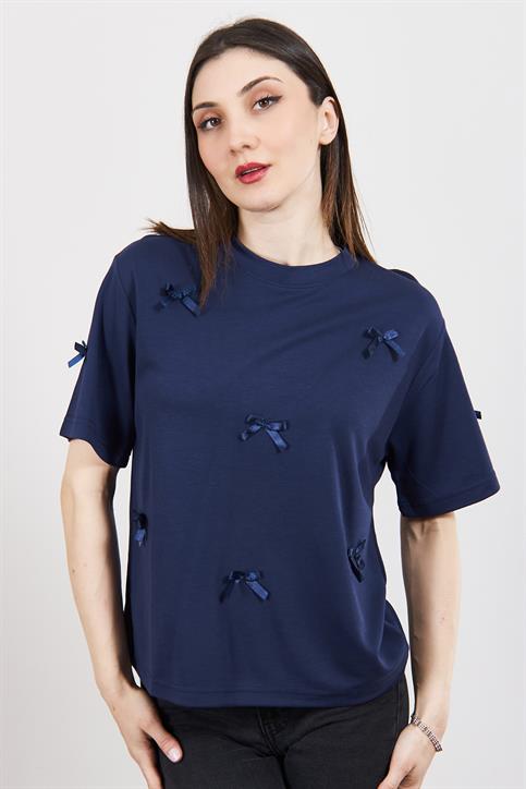 Lacivert Fiyonk Detaylı T Shirt