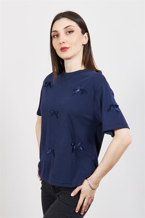 Lacivert Fiyonk Detaylı T Shirt