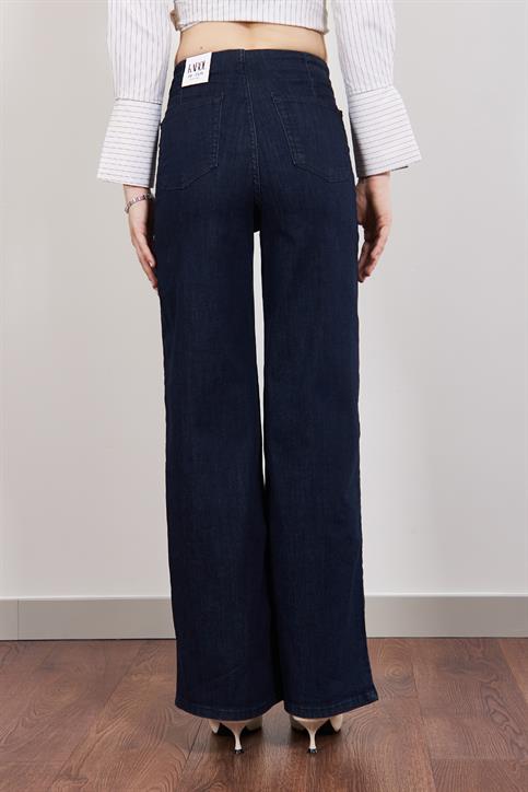 Lacivert Geniş Paça Ultra Esnek Ön Cepsiz Denim
