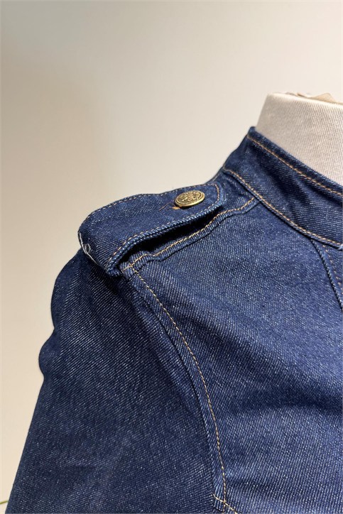 Lacivert Gold Düğme Detaylı Slim Fit Kot Ceket