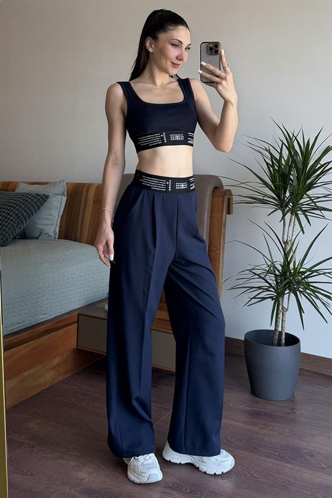 Lacivert Lastik Detaylı Pantolon