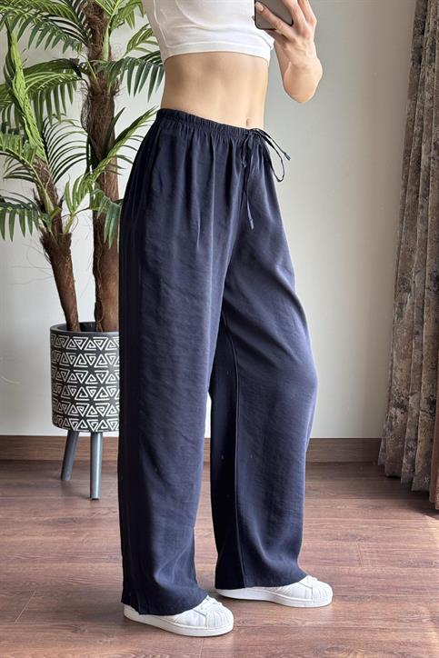 Lacivert Massi Beli İpli Tencel Pantolon