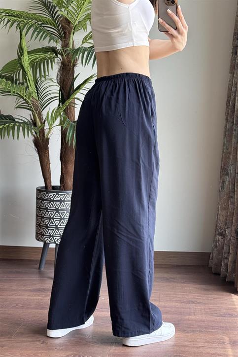 Lacivert Massi Beli İpli Tencel Pantolon