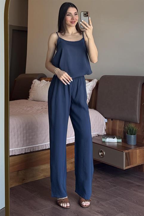 Lacivert Massi İp Askılı Tencel Takım