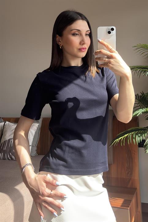 Lacivert Massi Kısakollu T Shirt